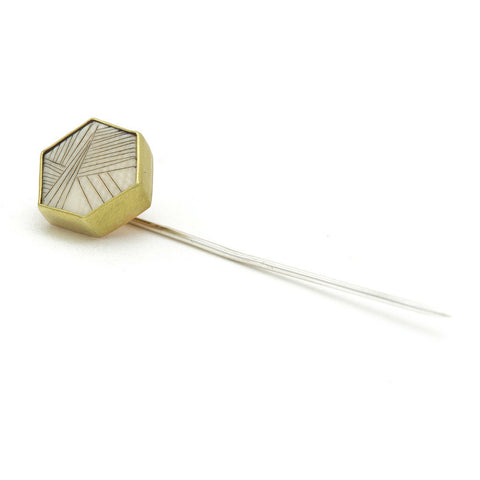 Hexagon Scrimshaw Stickpin